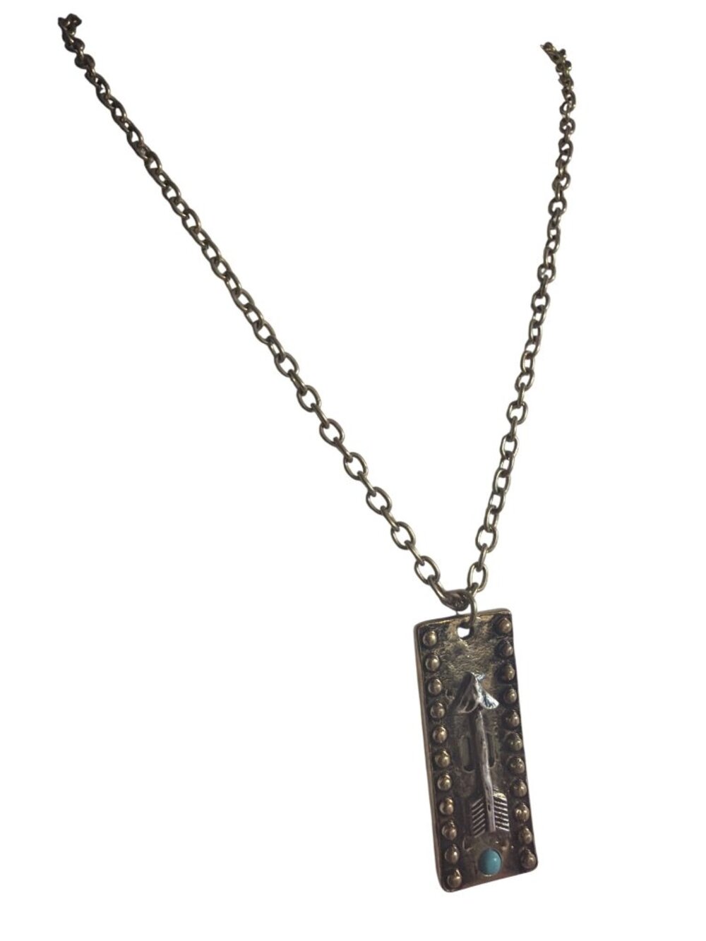 Arrow Pendant Necklace Faux Turquoise Stone Antique Gold Chain Rustic Boho Adj